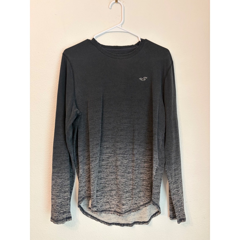 Hollister Must-Have Collection Ombre Long Sleeve Crew Neck Tee Black Grey M